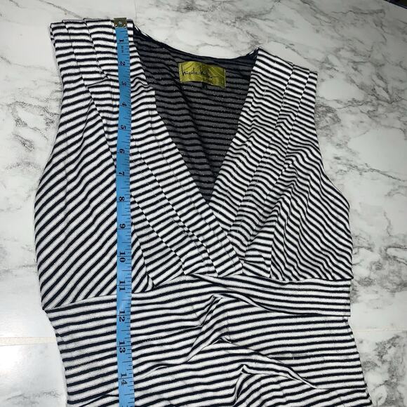 Nicole Miller Women Stretch Metallic V-Neck Sleeveless Dress Black White Size S - Picture 7 of 7
